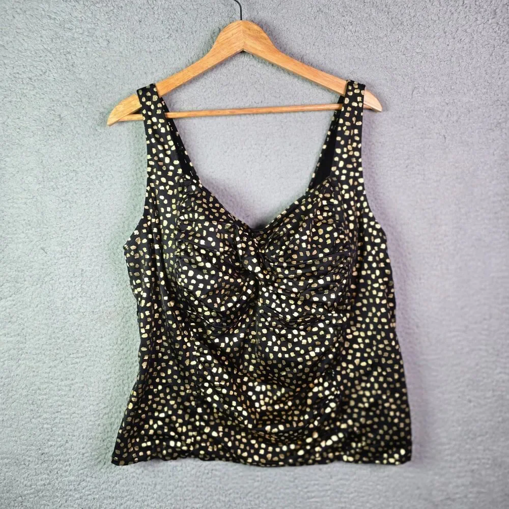 Swimsuits For All Tankini Top Black Gold 28 Ruched Supportive Swimwear New
